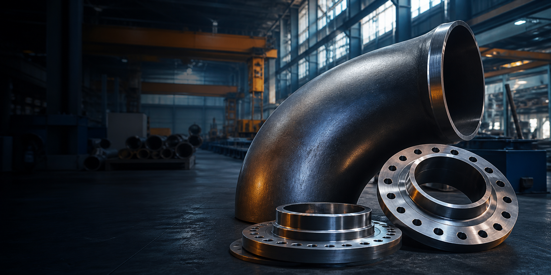 Precision steel pipe fittings and flanges in a modern production facility